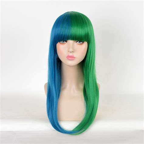 green and blue wig