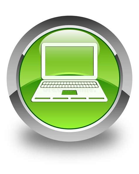 green computer button icon, Laptop icon glossy green round button stock illustration