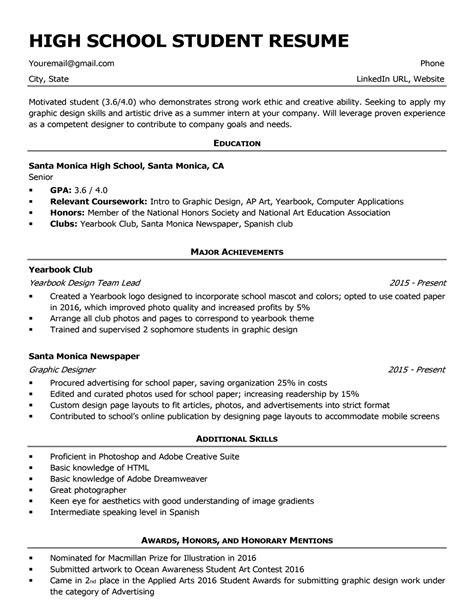 Highschool Student Resume Template