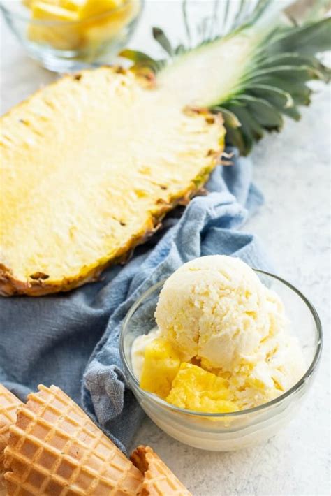 homemade pineapple ice cream in ice cream maker