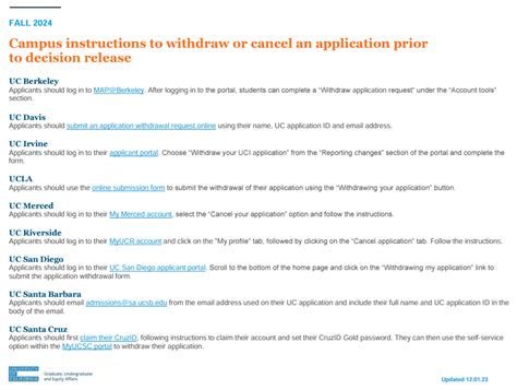 how to cancel uc application, Application information