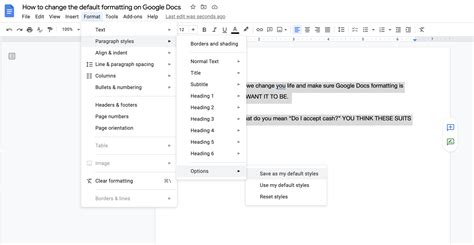 how to change formatting in google docs, How to change the default text formatting on google docs