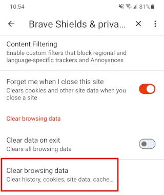 how to clear brave android browser caches, Brave browser not loading pages from outlook or other websites