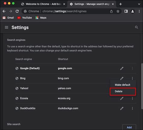 how to delete search engine, How to delete search engine in chrome