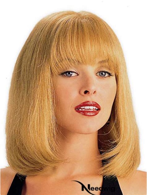 human hair wig with bangs blonde