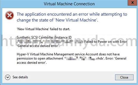 hyper v the application encountered an error, The application encountered an error while attempting to change the