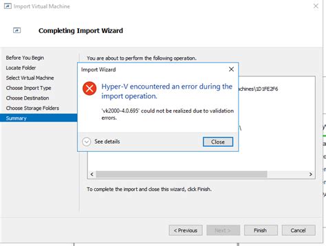 hyper-v import error, Hyper-v error