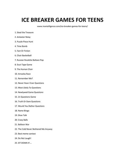 ice breaker games for teens