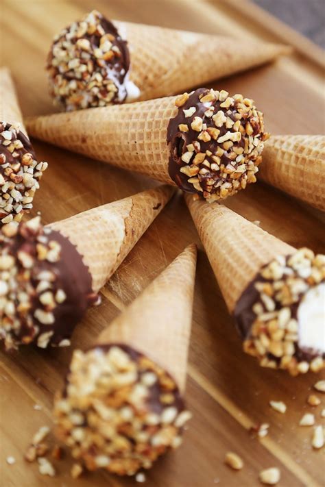 ice cream cone with chocolate and nuts