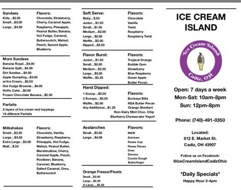 ice cream island menu