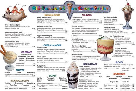 ice cream parlor menu