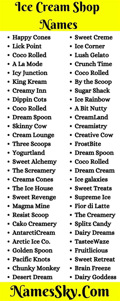 ice cream shop name ideas