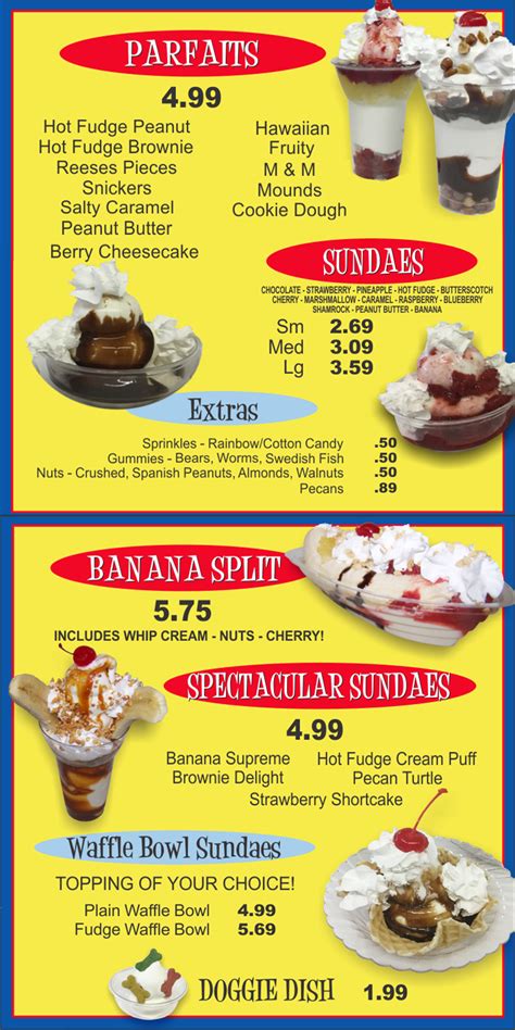 ice cream sundae menu