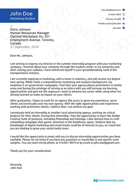 Internship Application Letter Template