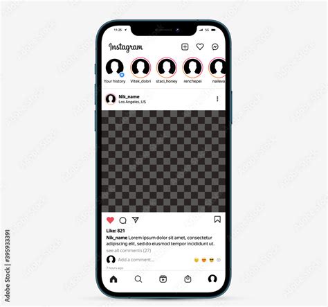 iphone screen instagram opened, Mockup iphone 12 with open instagram new updated screen. smartphone