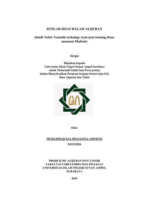 ISTILAH HOAX DALAM ALQURAN Studi Tafsir Tematik terhadap PDF Download