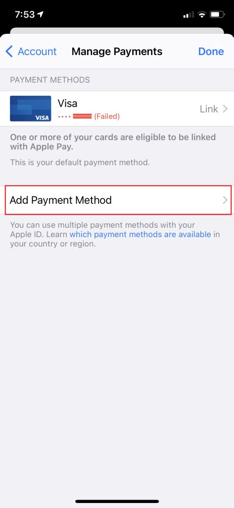 itunes store email problem with payment information, Add a payment method to your apple id