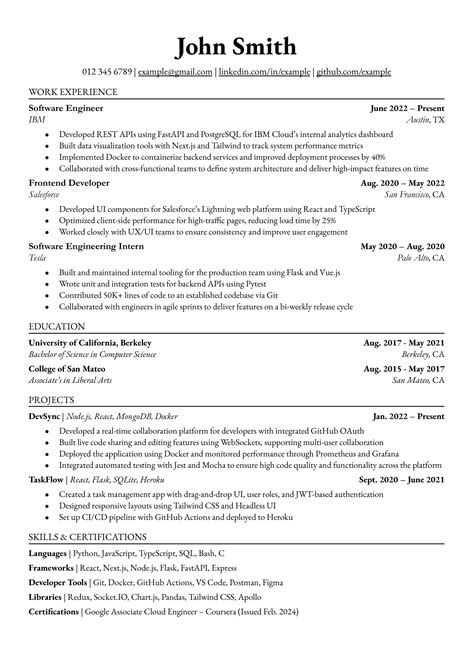 Jake S Resume Template Overleaf