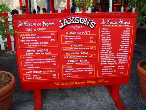 jaxons ice cream menu