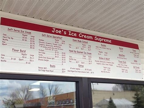 joes ice cream menu