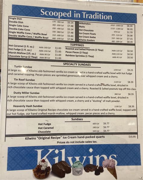 kilwins ice cream menu