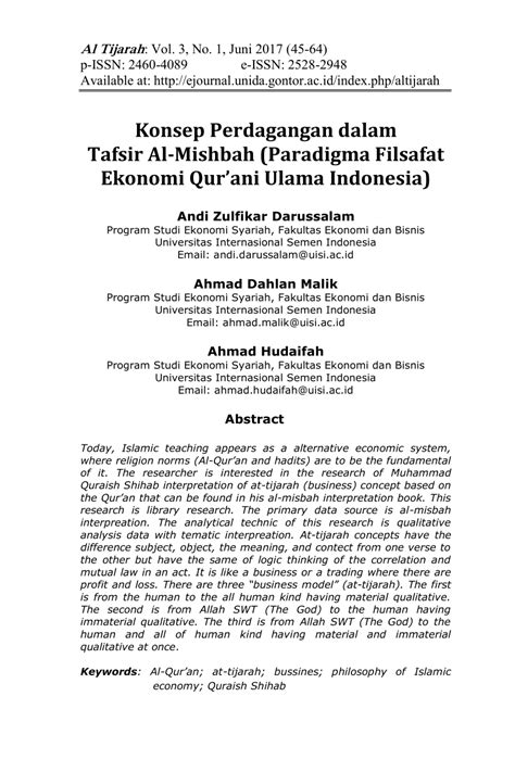 Konsep Perdagangan dalam Tafsir Al-Mishbah Paradigma PDF Download