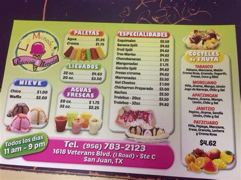 la michoacana ice cream menu