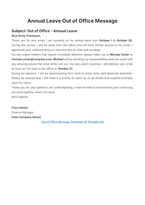 Leave Message Template