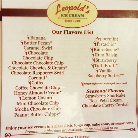 leopolds ice cream menu