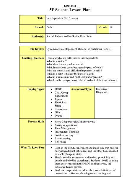 Lesson Plan 5e Template