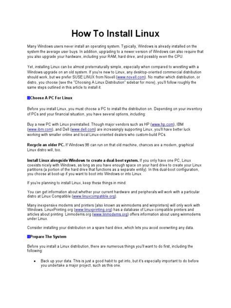linux installation steps pdf, Linux installation steps