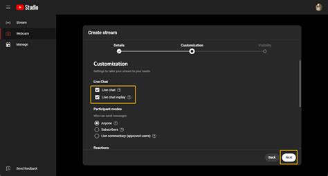 live chat settings for youtube, 