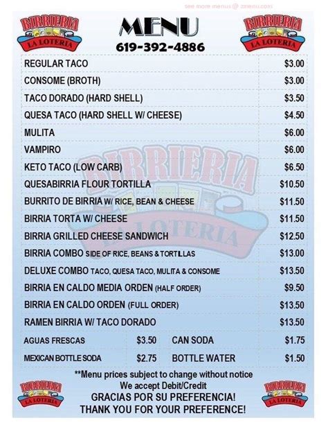 loteria menu