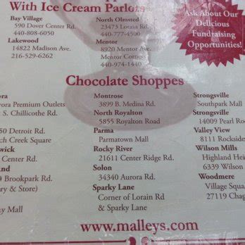 malleys ice cream menu