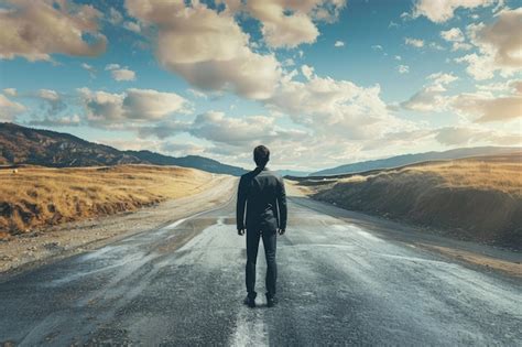 man standing middle of road, Man standing middle long road during stock photo 1026097747
