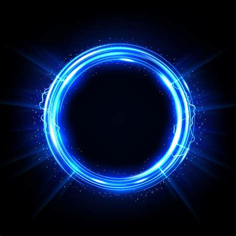 metallic circle with blue led, Blue glowing circle, elegant illuminated light ring on dark background