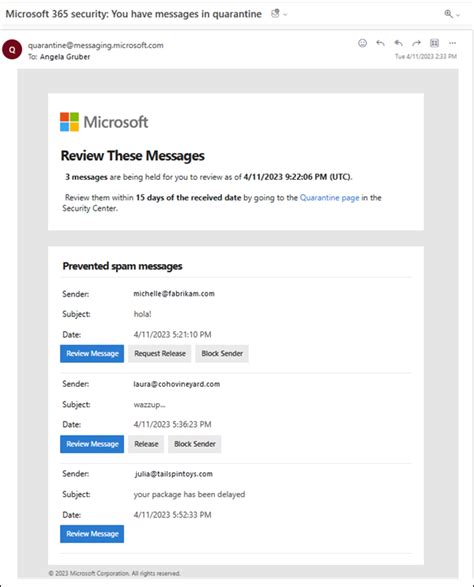 microsoft office 365 quarantine notification, 