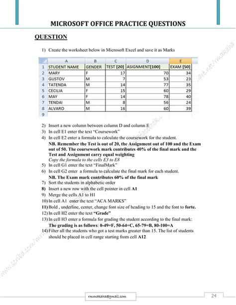 microsoft office questions and answers pdf, Microsoft office: practice questions