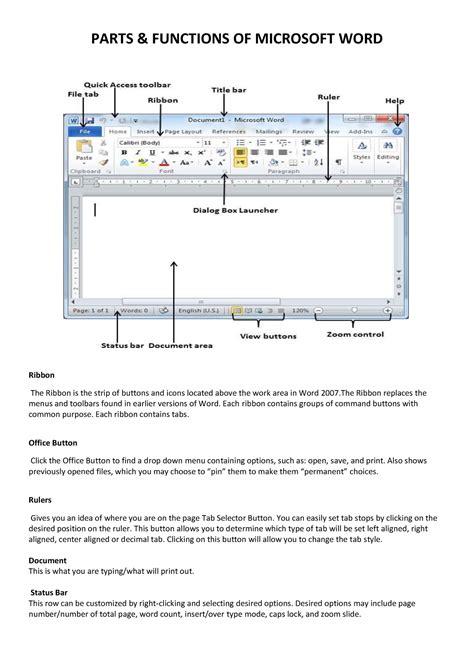 microsoft word parts and functions, Microsoft word parts and functions