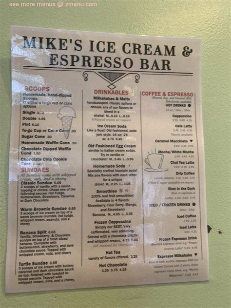 mikes ice cream menu