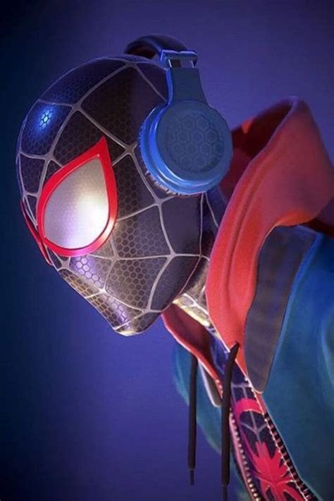 miles morales with hoodie and headphones