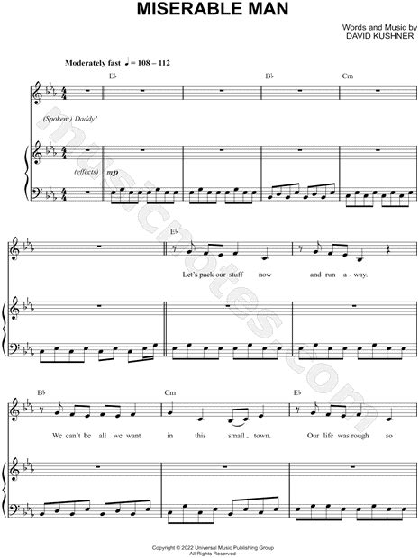 miserable man sheet music, Le miserables sheet music