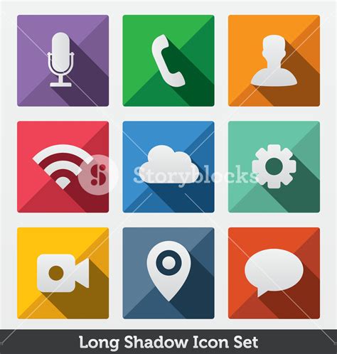 mobile icon app with shadow, Long shadow icon set