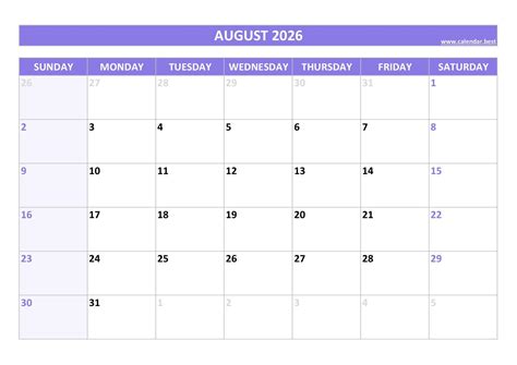 months to aug 2026, September and october 2026 calendar