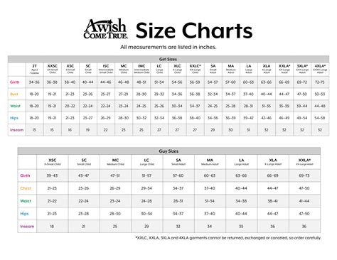 More To Come Size Chart