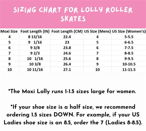 Moxi Lolly Sizing Chart