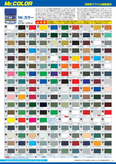 Mr Colour Paint Chart