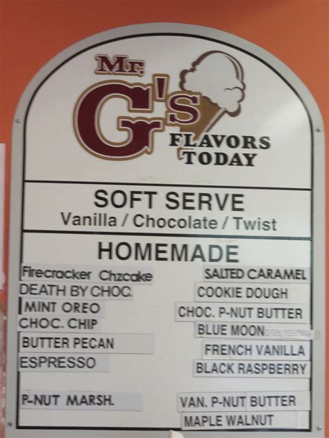 mr g ice cream menu
