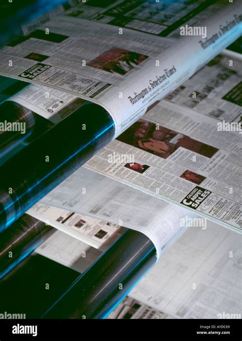 newspaper printing technique, Closeup of newspaper production and printing process stock photo
