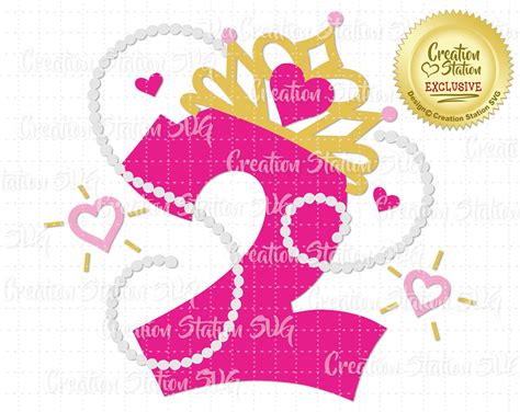 number 2 with crown vector image svg, Golden luxury crown monogram number 2 royalty free vector